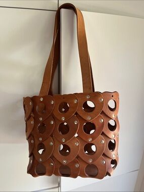 Leather purse bag beach boho cognac patina Zara
